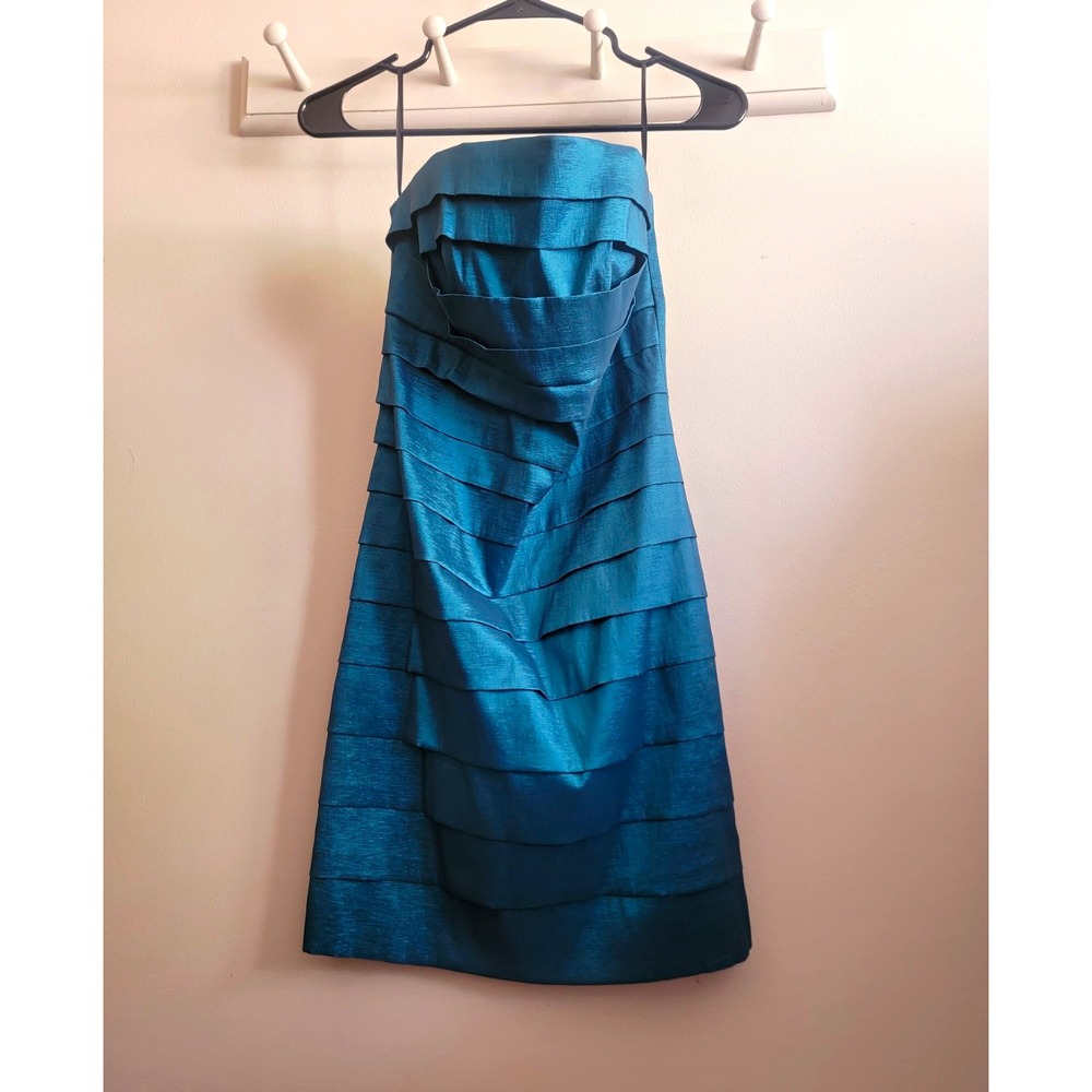 Susann Blue Strapless Sweetheart Layered Sheath Knee Length Dress M Homecoming